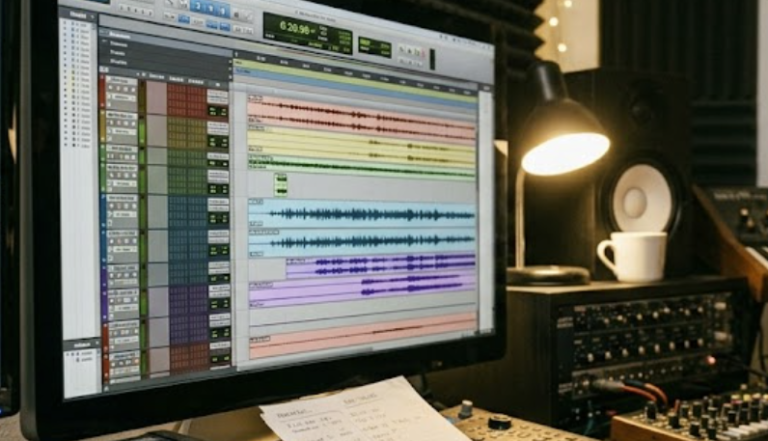 computer screen showing pro tools with tracked out project